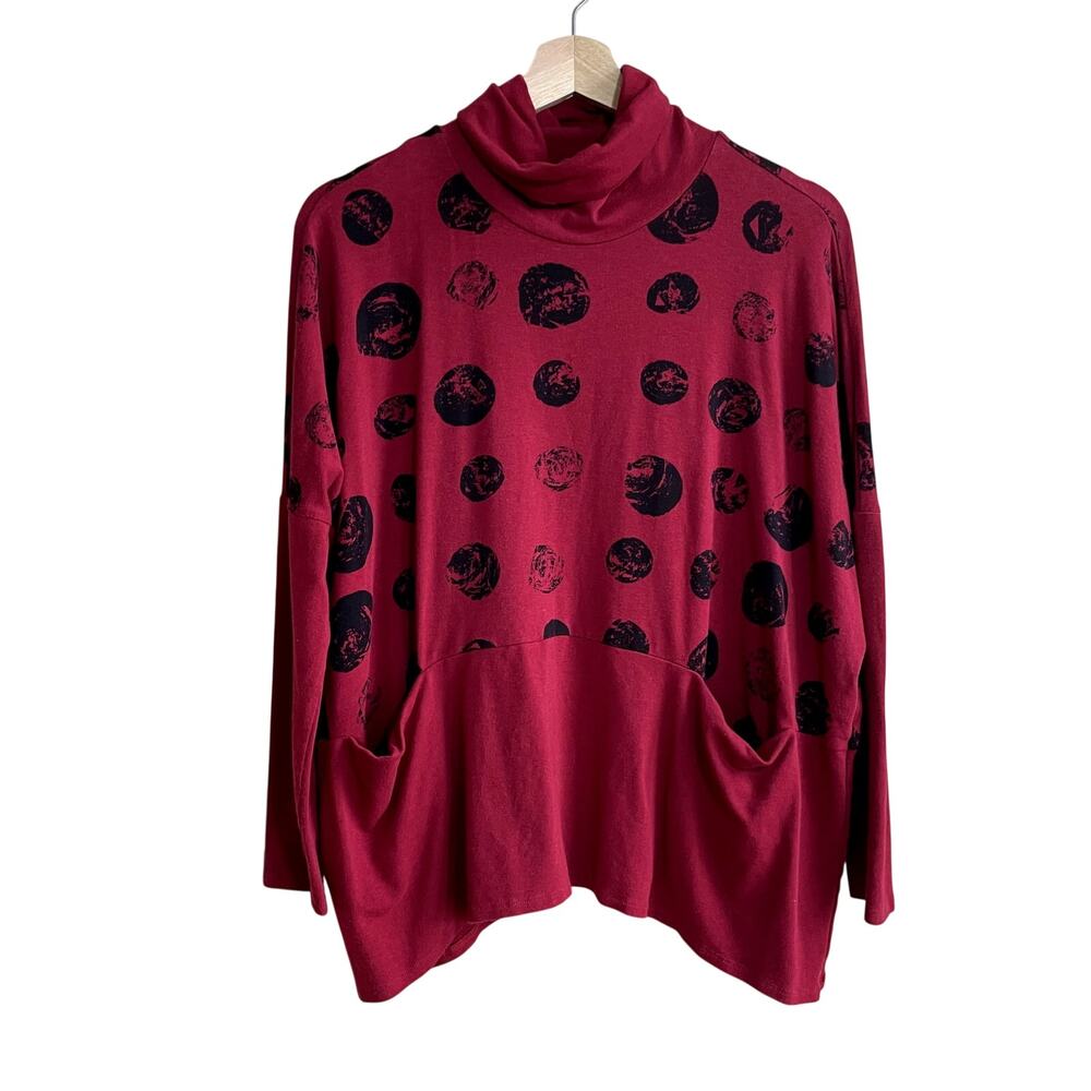 Chalet et ceci red black turtleneck pullover sweater front pockets women's small